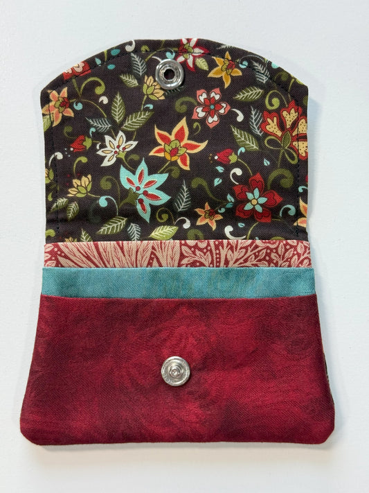 Brown Floral and Deep Red Fabric Wallet