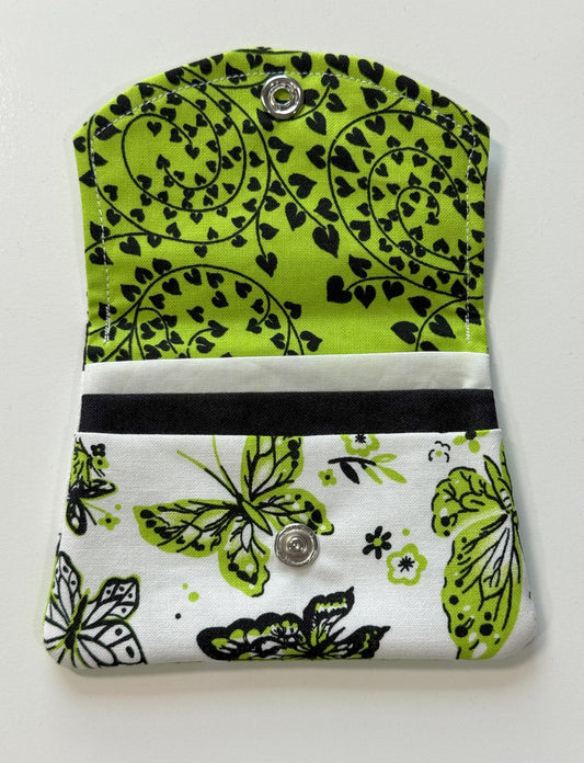 Lime Green Floral and Butterfly Fabric Wallet
