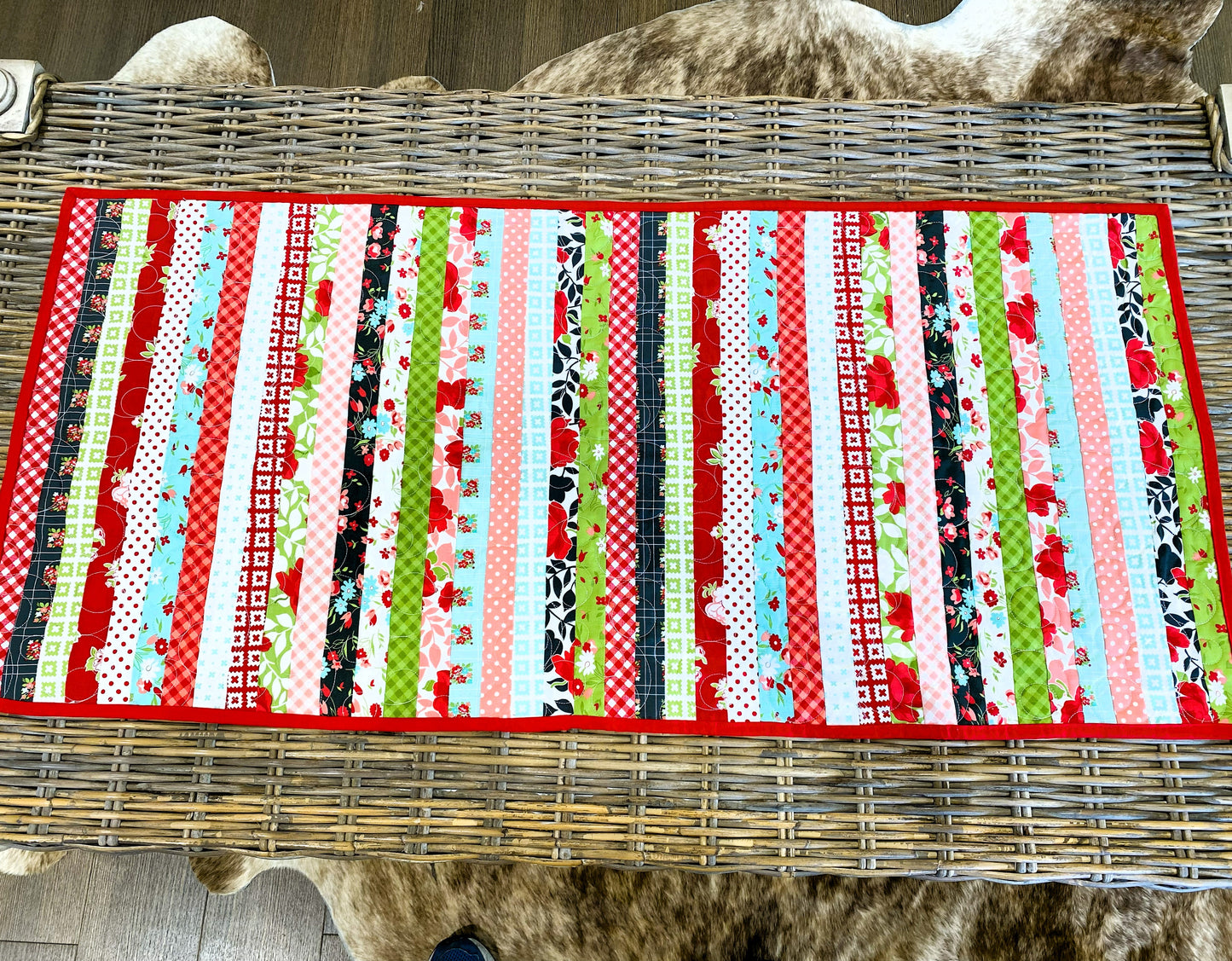 Quilted Table Runner – Summer Picnic Floral Patchwork | Handmade Cotton Table Décor