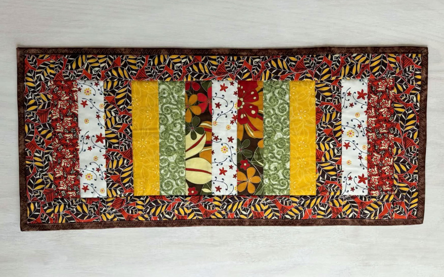Quilted Table Runner – Woodland Retro Patchwork | Handmade Cotton Table Decor
