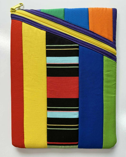 Rainbow Stripes Large Quilted Zipper Pouch – Handmade Diagonal Zip Tablet Sleeve