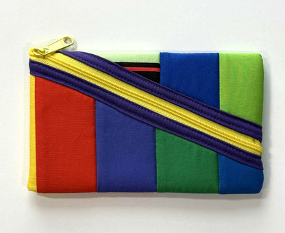 Rainbow Stripes Quilted Zipper Pouch – Handmade Diagonal Zip Pouch for Glasses, Pens & Everyday Essentials