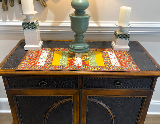 Quilted Table Runner – Woodland Retro Patchwork | Handmade Cotton Table Decor