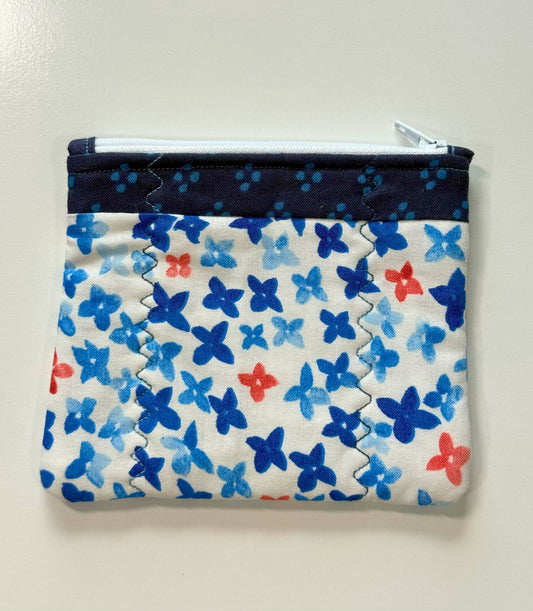White and Blue Floral Fabric Zipper Pouch