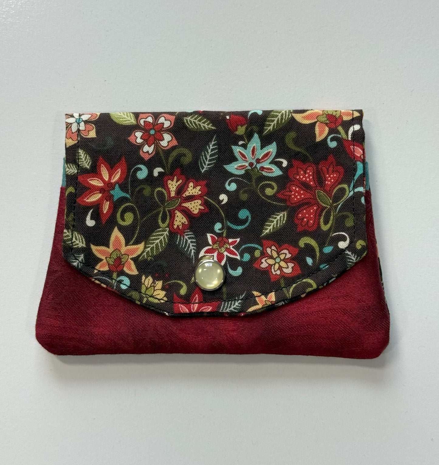 Brown Floral and Deep Red Fabric Wallet