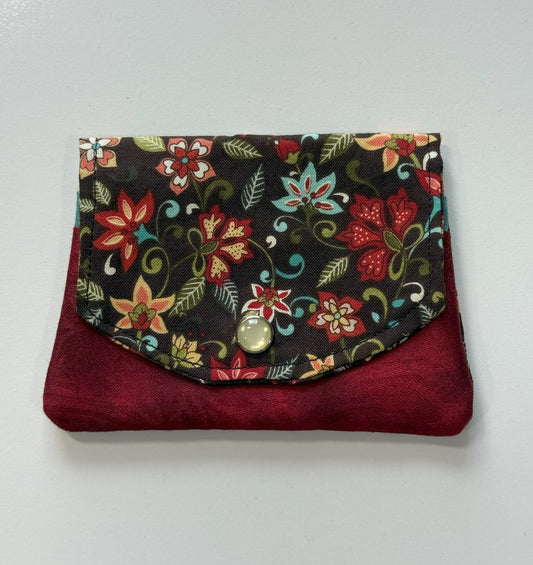 Brown Floral and Deep Red Fabric Wallet