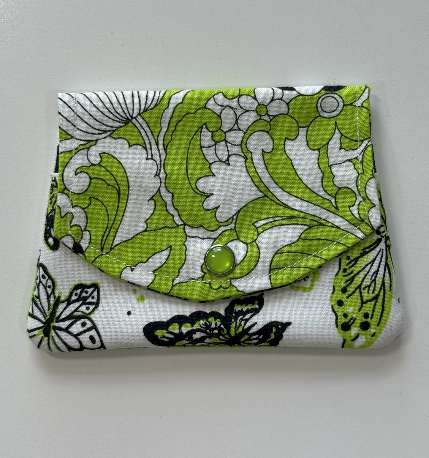 Lime Green Floral and Butterfly Fabric Wallet