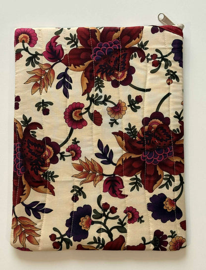 Handmade padded tablet pouch with diagonal zipper design