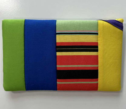 Rainbow Stripes Quilted Zipper Pouch – Handmade Diagonal Zip Pouch for Glasses, Pens & Everyday Essentials