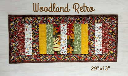 Quilted Table Runner – Woodland Retro Patchwork | Handmade Cotton Table Decor