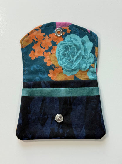 Navy Blue Roses Fabric Wallet