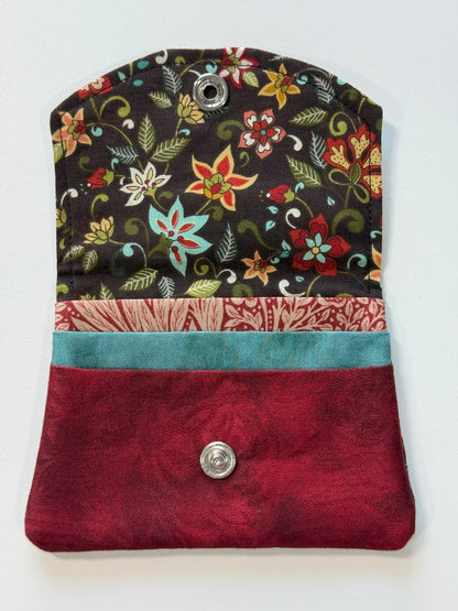 Brown Floral and Deep Red Fabric Wallet
