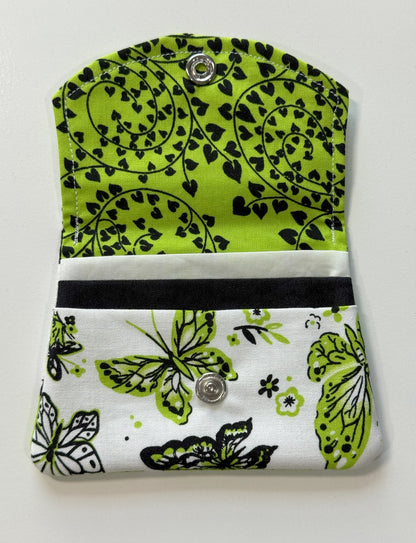 Lime Green Floral and Butterfly Fabric Wallet