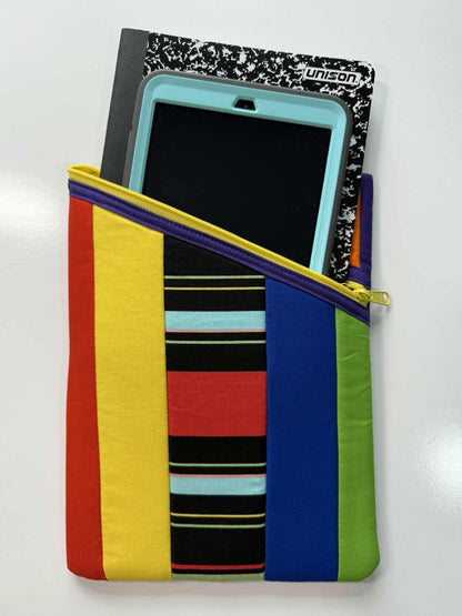 Rainbow Stripes Large Quilted Zipper Pouch – Handmade Diagonal Zip Tablet Sleeve