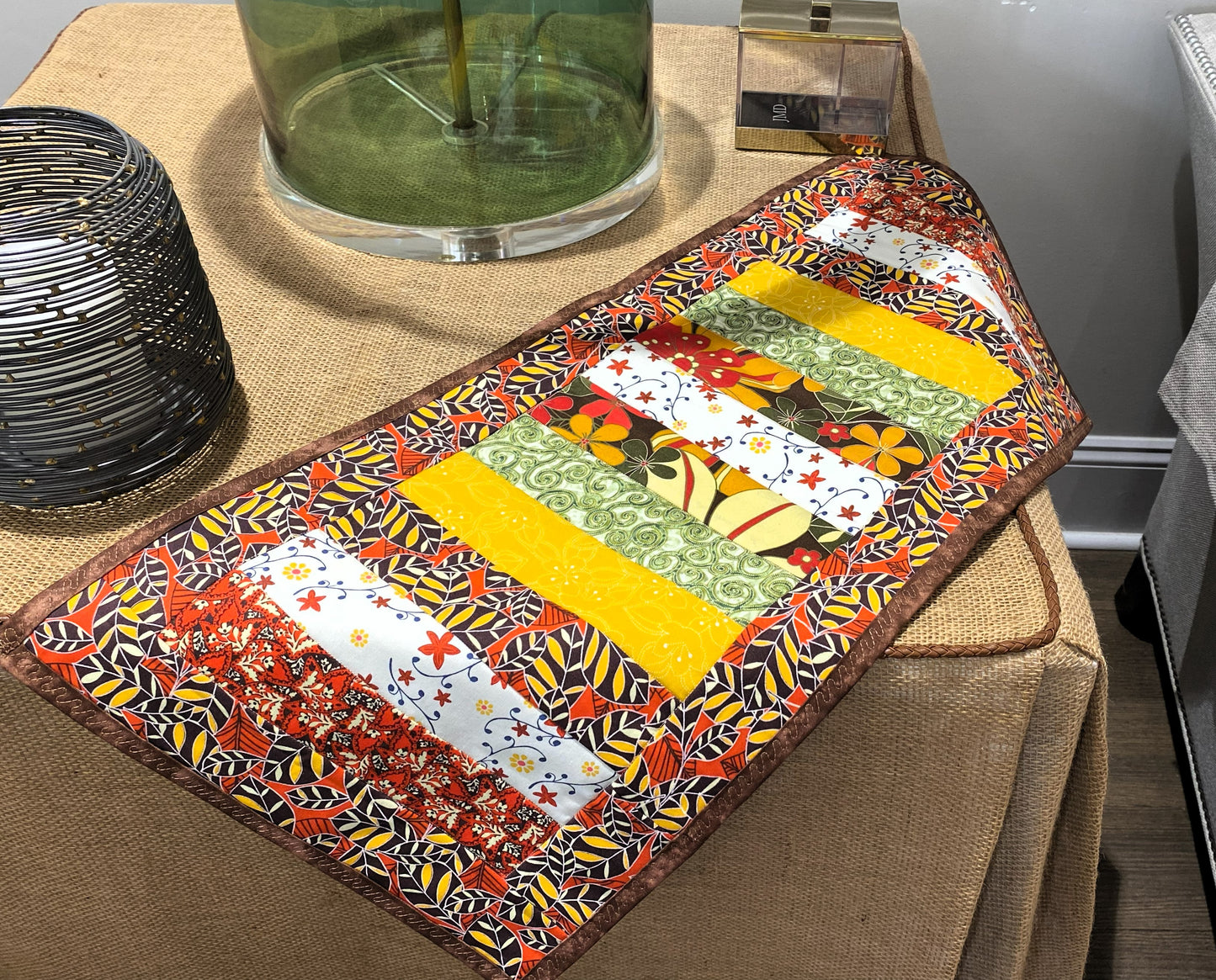 Quilted Table Runner – Woodland Retro Patchwork | Handmade Cotton Table Decor