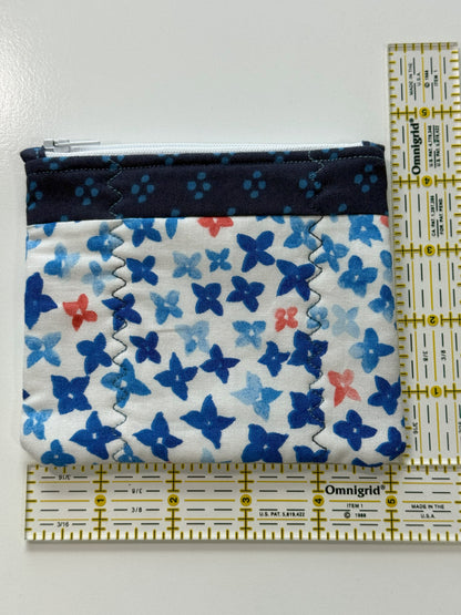 White and Blue Floral Fabric Zipper Pouch
