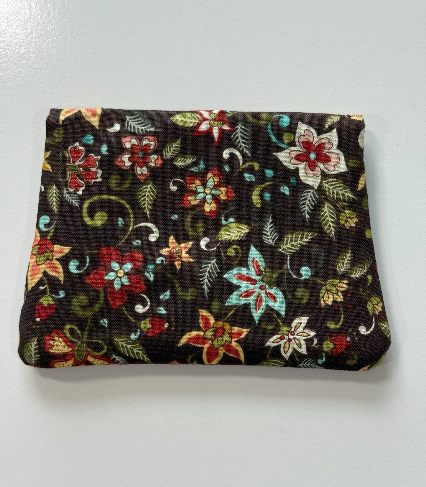 Brown Floral and Deep Red Fabric Wallet