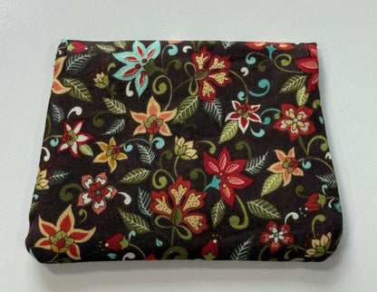 Brown Floral Fabric Wallet with Red and Blue Accents