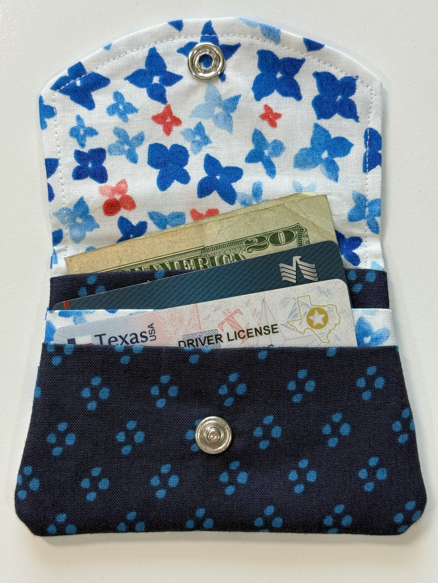 Blue and White Fabric Wallet