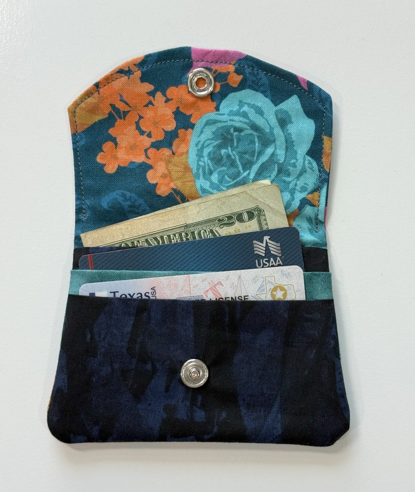 Navy Blue Roses Fabric Wallet