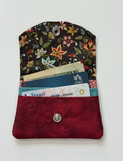 Brown Floral and Deep Red Fabric Wallet