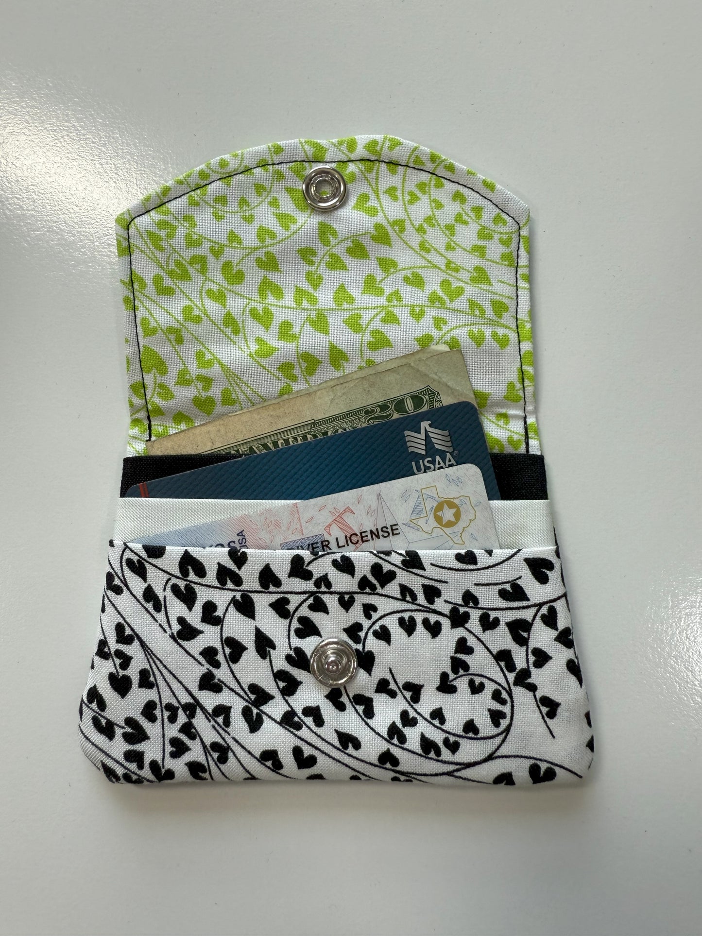 Lime Green & White Floral Fabric Wallet