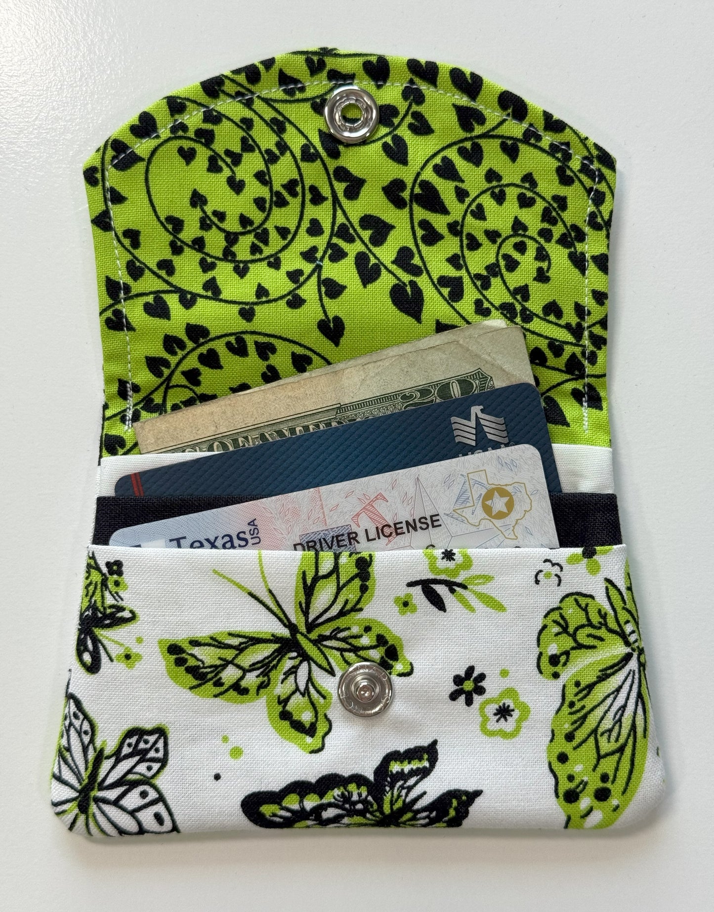 Lime Green Floral and Butterfly Fabric Wallet