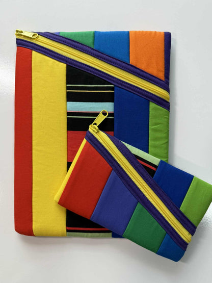 Rainbow Stripes Quilted Zipper Pouch – Handmade Diagonal Zip Pouch for Glasses, Pens & Everyday Essentials