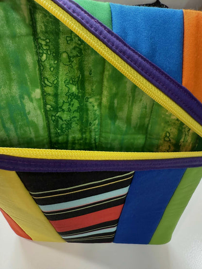 Rainbow Stripes Large Quilted Zipper Pouch – Handmade Diagonal Zip Tablet Sleeve
