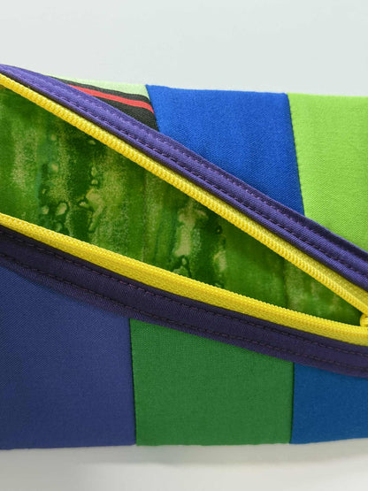 Rainbow Stripes Quilted Zipper Pouch – Handmade Diagonal Zip Pouch for Glasses, Pens & Everyday Essentials