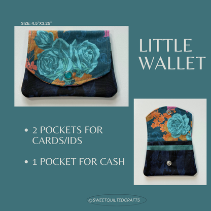 Navy Blue Roses Fabric Wallet