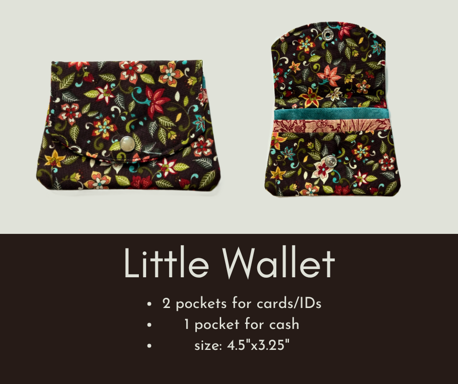 Brown Floral Fabric Wallet with Red and Blue Accents