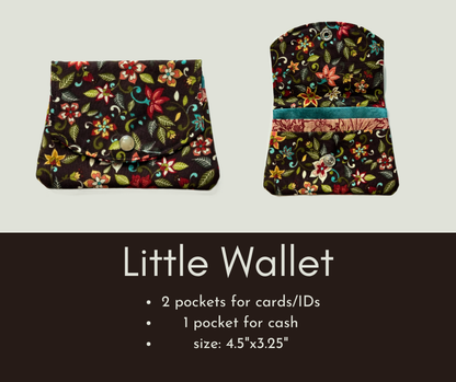 Brown Floral Fabric Wallet with Red and Blue Accents