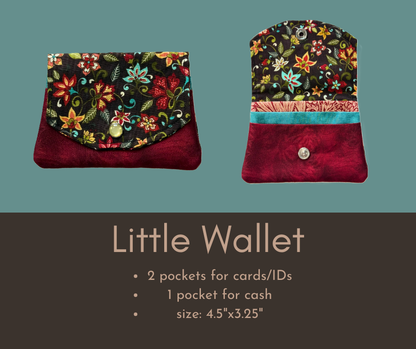 Brown Floral and Deep Red Fabric Wallet