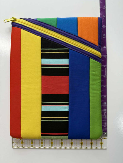 Rainbow Stripes Large Quilted Zipper Pouch – Handmade Diagonal Zip Tablet Sleeve