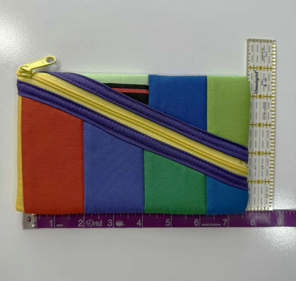 Rainbow Stripes Quilted Zipper Pouch – Handmade Diagonal Zip Pouch for Glasses, Pens & Everyday Essentials