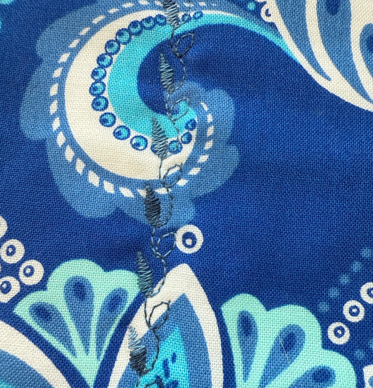 Medium Quilted Zipper Pouch – Blue & White Floral Pencil Case, Handmade Cotton Organizer