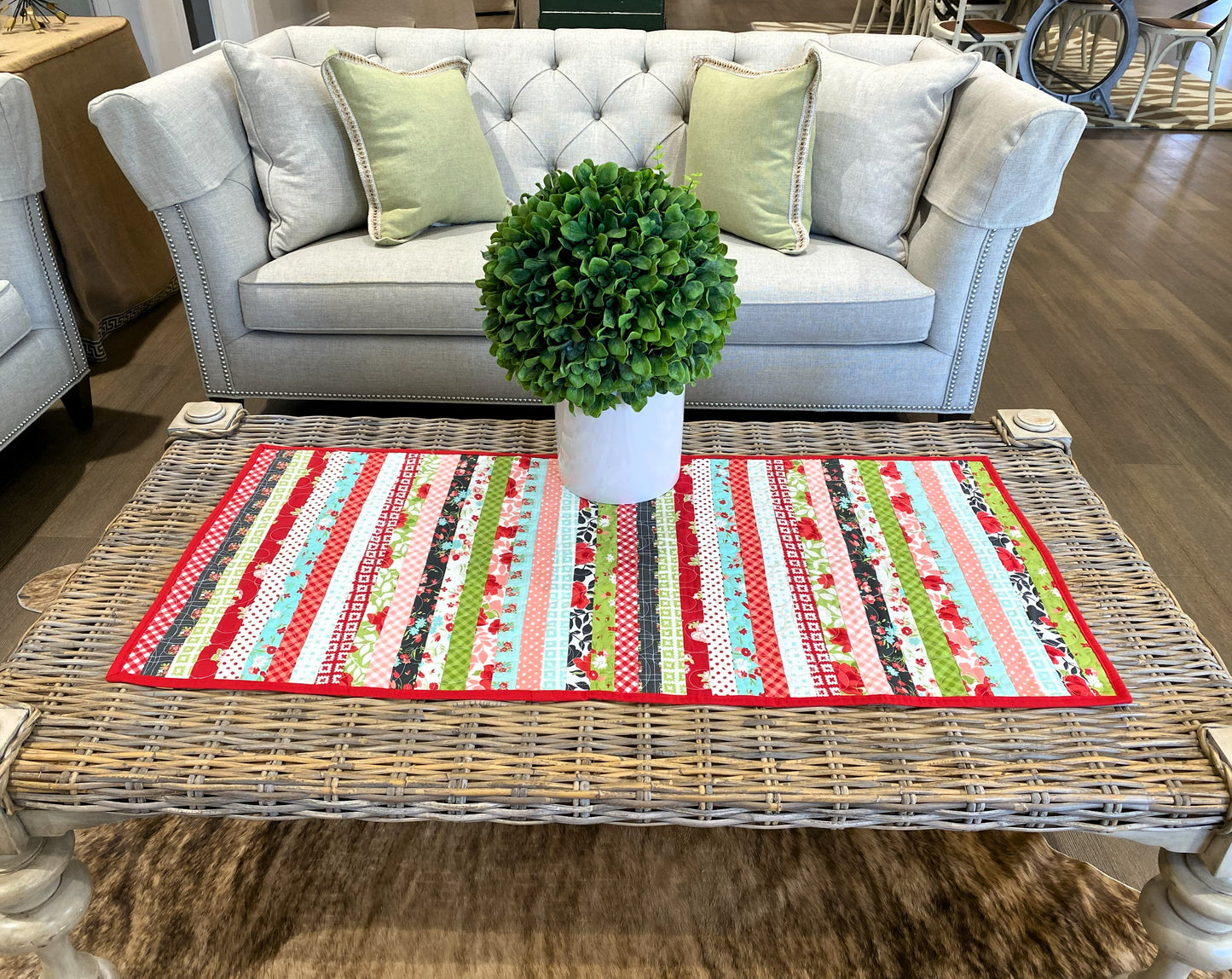 Quilted Table Runner – Summer Picnic Floral Patchwork | Handmade Cotton Table Décor