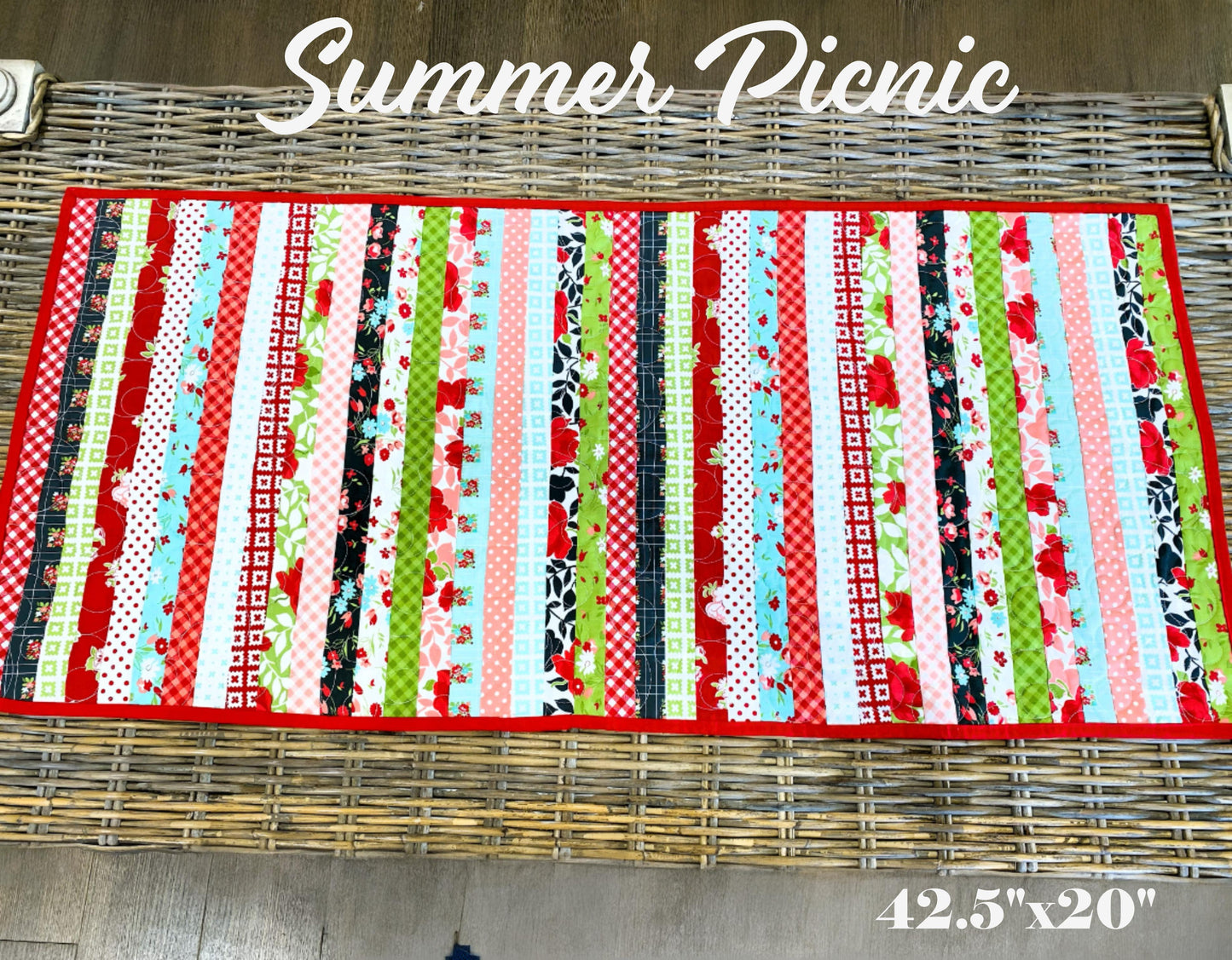 Quilted Table Runner – Summer Picnic Floral Patchwork | Handmade Cotton Table Décor
