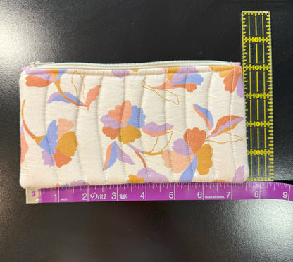 Medium Quilted Zipper Pouch – Beige Floral Fabric Pencil Case, Makeup & Eyeglasses Pouch