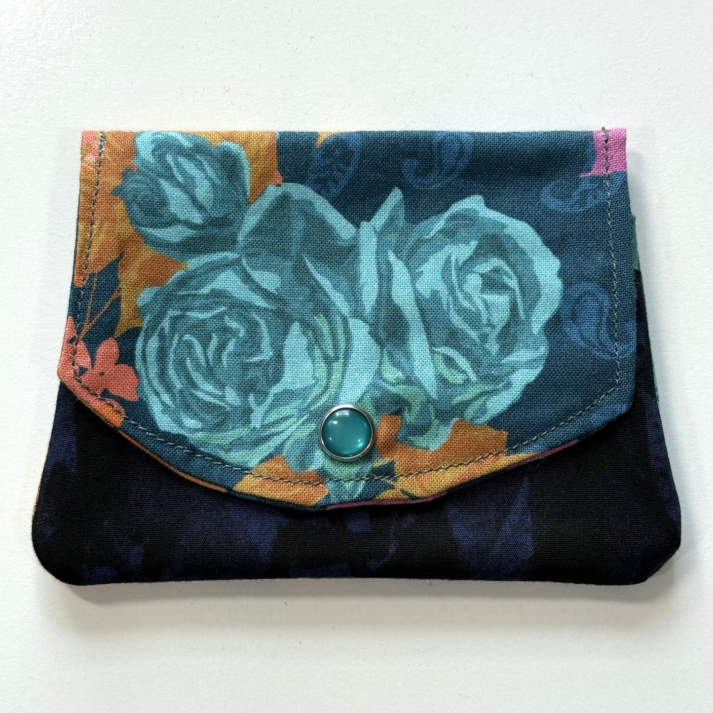 Navy Blue Roses Fabric Wallet