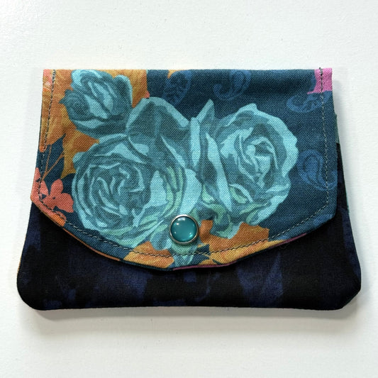 Navy Blue Roses Fabric Wallet