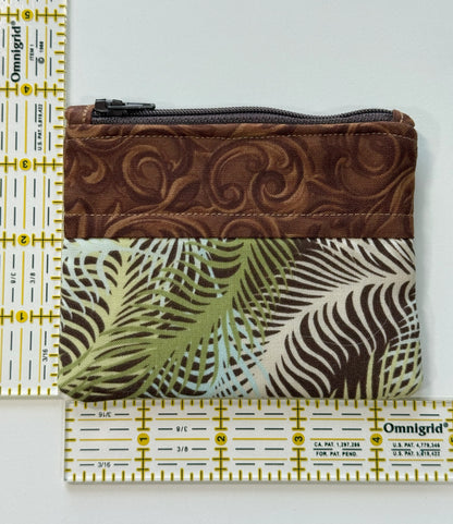 Brown Handmade Fabric Coin Purse with Palm Leaves