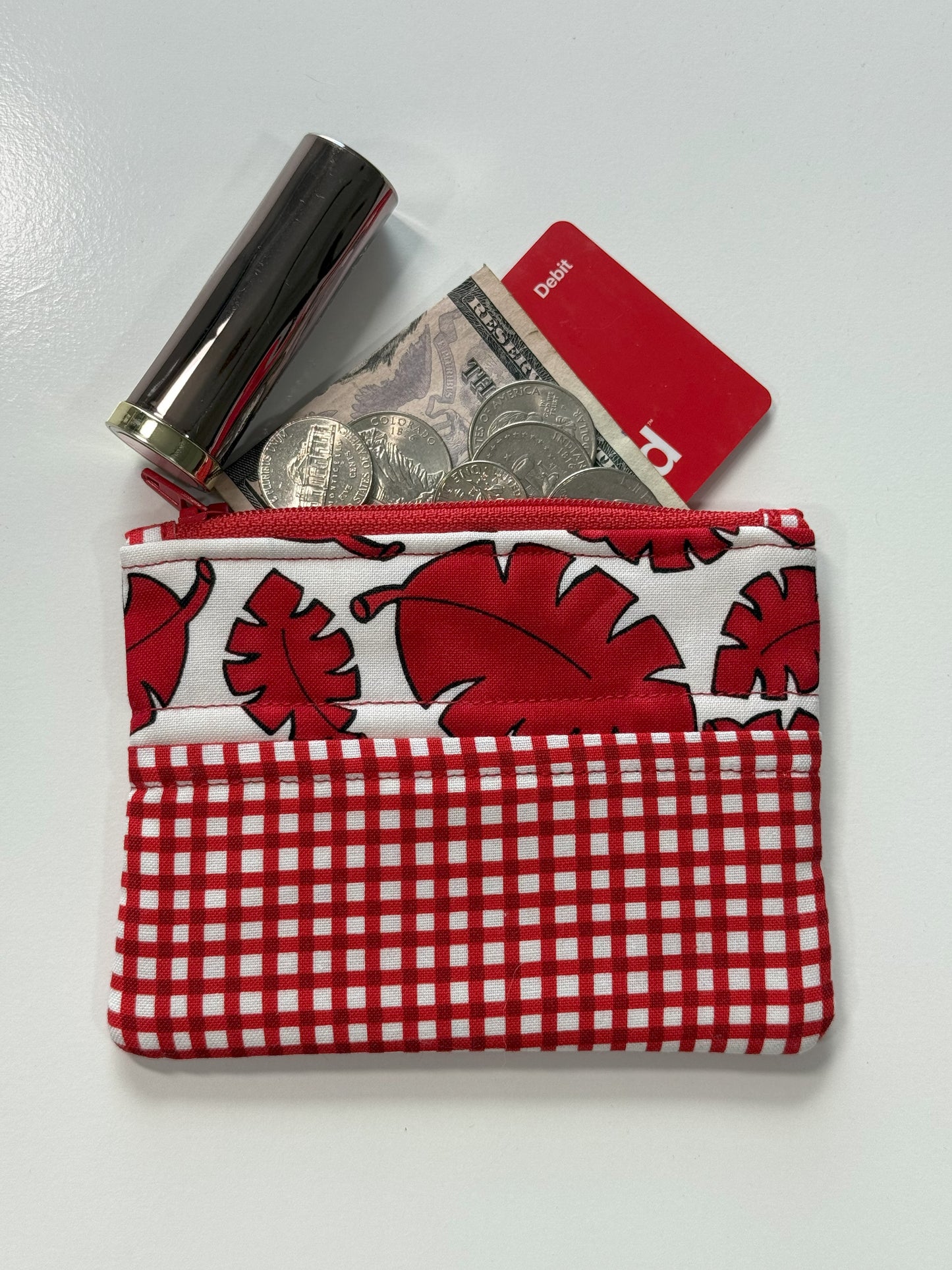 Red and White Handmade Fabric Coin Purse