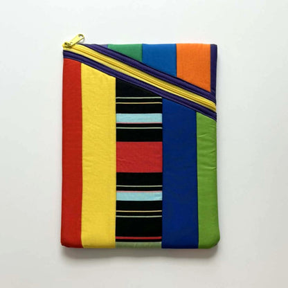 Rainbow Stripes Large Quilted Zipper Pouch – Handmade Diagonal Zip Tablet Sleeve